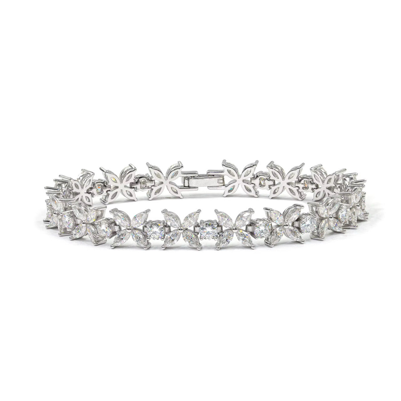 سوار فلورا موزونايت فضه مطلي روديوم – Flora Moissanite Bracelet