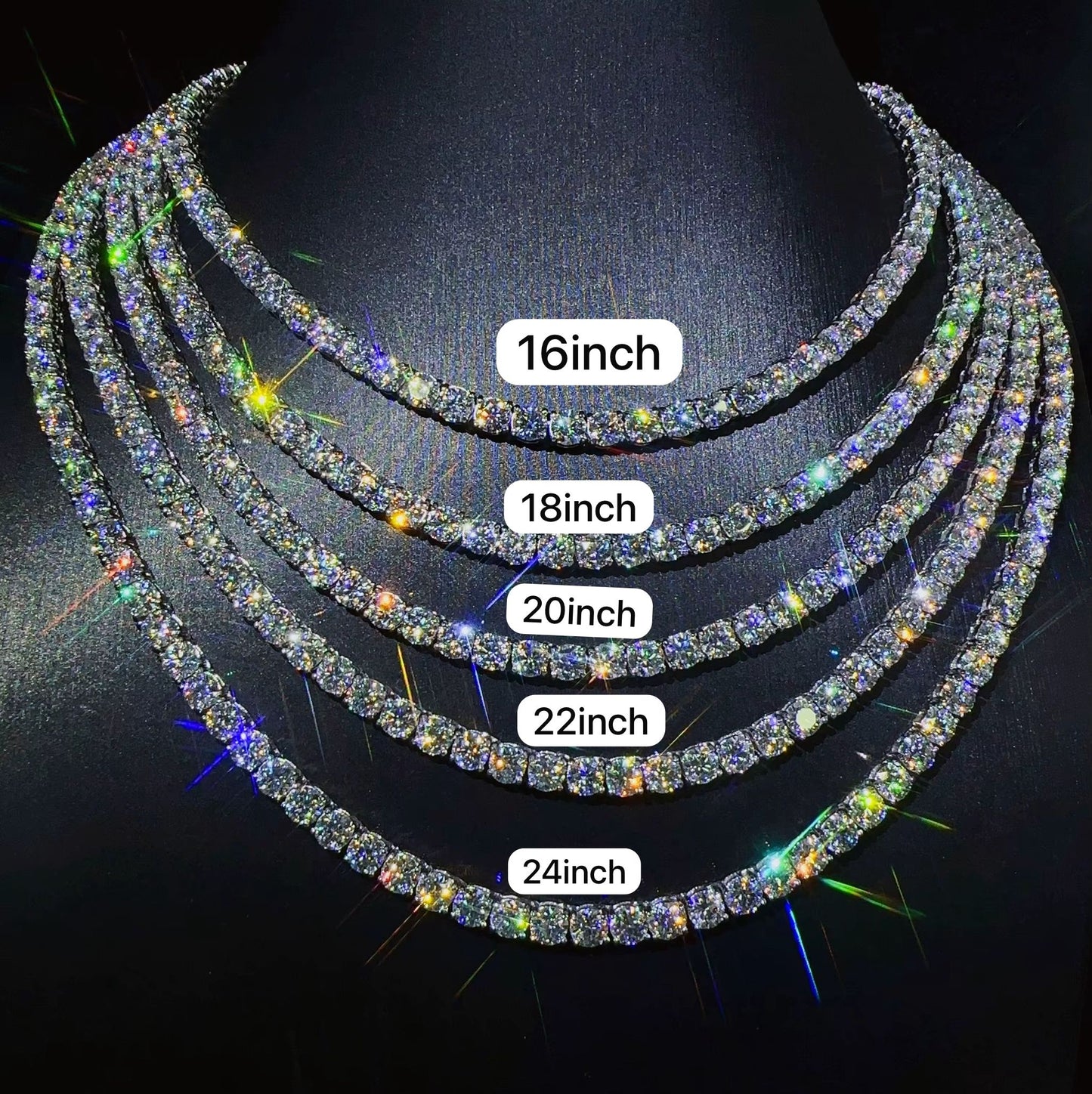 (5mm)سلسال تنس فضه مطليه بالروديوم مرصعه بالموزونايت