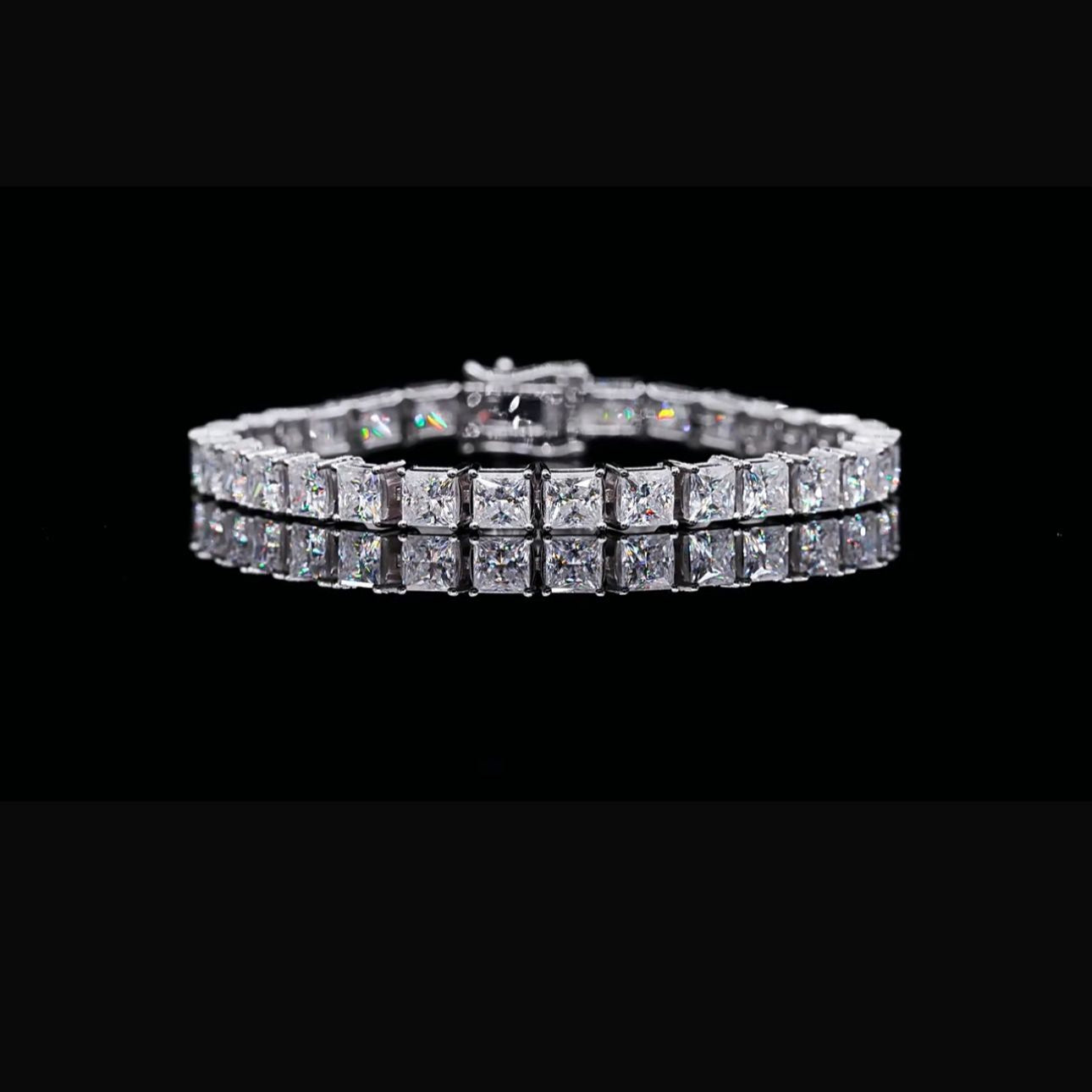Moissanite Diamond bracelet Princess cut with silver S925 - سوار موزونايت برننس كت على فضه مطليه روديوم