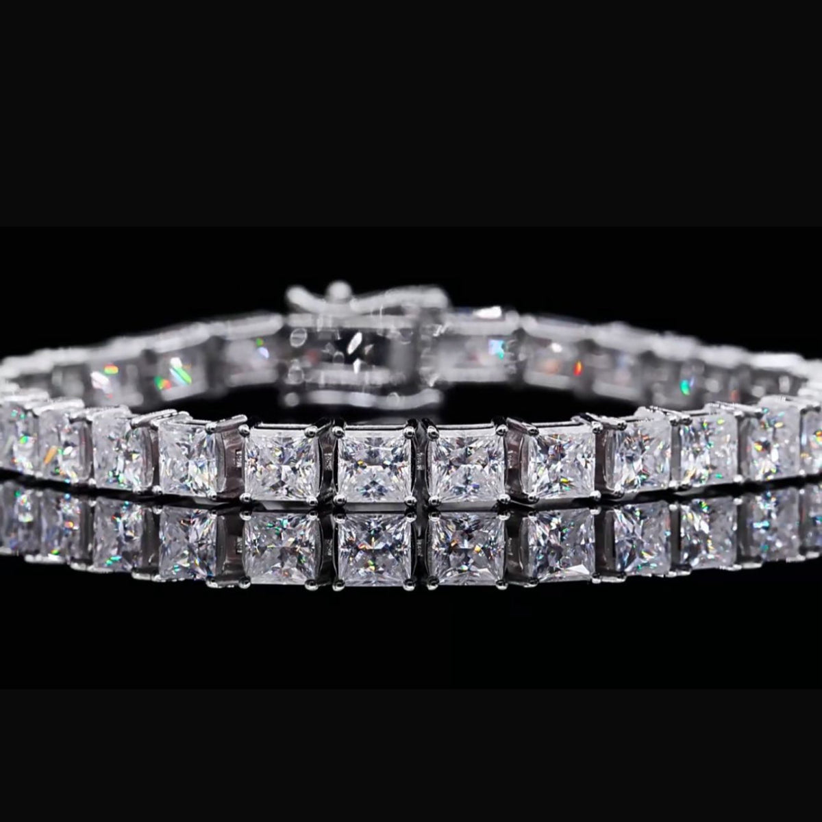 Moissanite Diamond bracelet Princess cut with silver S925 - سوار موزونايت برننس كت على فضه مطليه روديوم