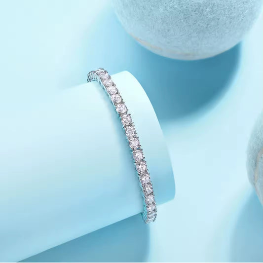 (4mm)سوار تنس فضه استرليني مطليه بالروديوم